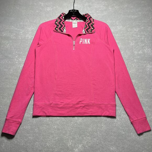 Victorias Secret PINK Quarter Zip Logo Pullover Sweater Womens Size Small - Picture 1 of 8